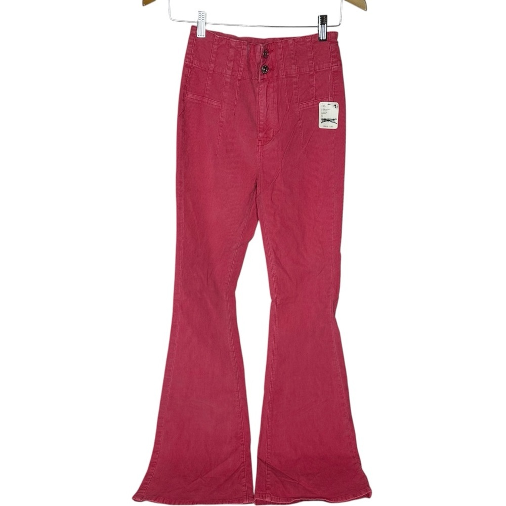 NWT Free People We The Free Jayde Cord Flare Jeans pink rose 25 - Picture 3 of 15